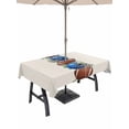 thumbnail image 1 of Outdoor Tablecloth with Umbrella Hole for Patio/Picnic/Party/Camping, Brown Rugby Waterproof Table Cloth Rectangle Table Cover Washable, Fall Blue Football Helmet Eucalyptus Leaves (60"x 120"), 1 of 8
