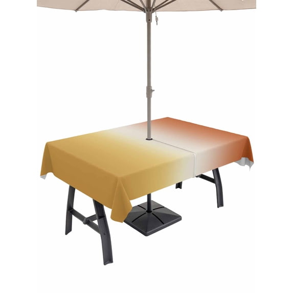 Outdoor Tablecloth with Umbrella Hole for Patio/Picnic/Party/Camping, Burnt Orange Yellow Ombre Waterproof Table Cloth Rectangle Table Cover Washable, Contemporary Art Abstract Aesthetics (60"x 102")