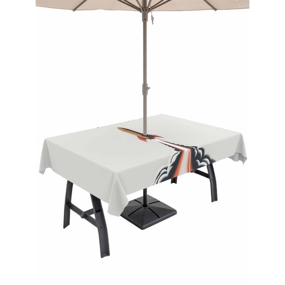 Outdoor Tablecloth with Umbrella Hole for Patio/Picnic/Party/Camping, Cartoon Rockets Waterproof Table Cloth Rectangle Table Cover Washable, Letters It's Monday We Have Lift-off (52"x 70")