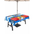 thumbnail image 1 of Outdoor Tablecloth with Umbrella Hole for Patio/Picnic/Party/Camping, Children's Day Waterproof Table Cloth Rectangle Table Cover Washable, Cartoon Pencil Watercolor Blue Striped (60"x 120"), 1 of 8