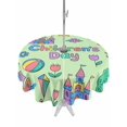 thumbnail image 1 of Outdoor Tablecloth with Umbrella Hole for Patio/Picnic/Party/Camping, Children's Day Waterproof Table Cloth Round Cover Washable, Airplanes Sailing Boats Tree Cartoon Green (Dia 60"), 1 of 8