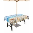 thumbnail image 1 of Outdoor Tablecloth with Umbrella Hole for Patio/Picnic/Party/Camping, Coastal Beach Waterproof Table Cloth Rectangle Table Cover Washable, Summer Ocean Wave Starfish Shell Plank 52"x 70", 1 of 7