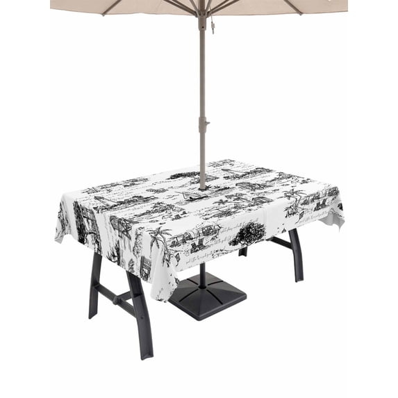 Outdoor Tablecloth with Umbrella Hole for Patio/Picnic/Party/Camping, Coastal Nautical Waterproof Table Cloth Rectangle Table Cover Washable, Summer Ocean Sea Corals Palm Trees (54"x 80")