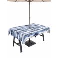 thumbnail image 1 of Outdoor Tablecloth with Umbrella Hole for Patio/Picnic/Party/Camping, Coastal Nautical Waterproof Table Cloth Rectangle Table Cover Washable, Summer Ocean Sea Corals Blue Striped (52"x 70"), 1 of 8