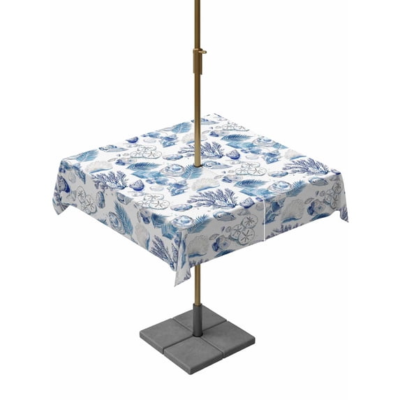 Outdoor Tablecloth with Umbrella Hole for Patio/Picnic/Party/Camping, Coastal Nautical Waterproof Table Cloth Square Cover Washable, Summer Ocean Beach Sea Corals Blue (60"x 60")