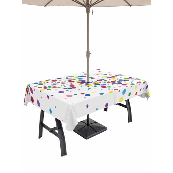 Outdoor Tablecloth with Umbrella Hole for Patio/Picnic/Party/Camping, Colorful Polka Dot Waterproof Table Cloth Rectangle Table Cover Washable, Cartoon Cute Abstract Graffiti (60"x 102")
