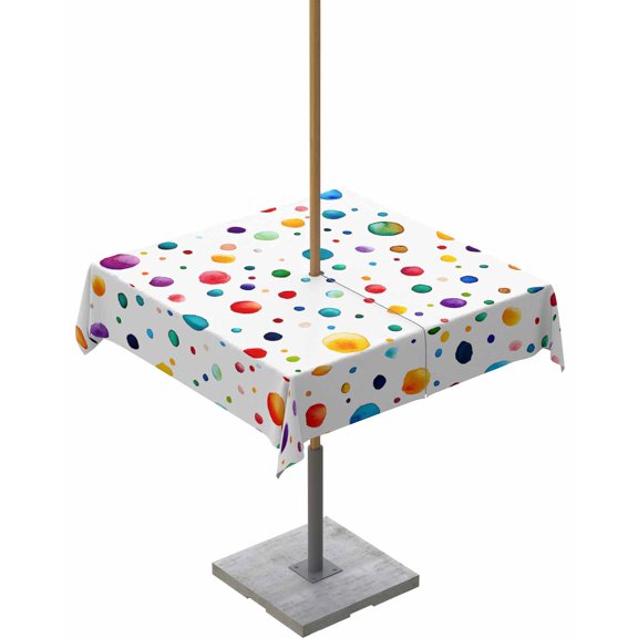 Outdoor Tablecloth with Umbrella Hole for Patio/Picnic/Party/Camping, Colorful Polka Dot Waterproof Table Cloth Square Cover Washable, Rainbow Color Polka Dots Abstract Art 60"x 60"