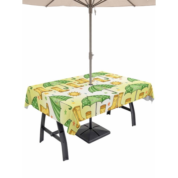 Outdoor Tablecloth with Umbrella Hole for Patio/Picnic/Party/Camping, Cute Green Umbrella Waterproof Table Cloth Rectangle Table Cover Washable, Cartoon Rain Boots Yellow Ombre (52"x 70")