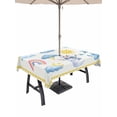 thumbnail image 1 of Outdoor Tablecloth with Umbrella Hole for Patio/Picnic/Party/Camping, Cute Snowman Waterproof Table Cloth Rectangle Table Cover Washable, Yellow Weather Snowy Rainy Sun Rainbow (60"x 120"), 1 of 8