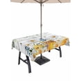 thumbnail image 1 of Outdoor Tablecloth with Umbrella Hole for Patio/Picnic/Party/Camping, Daisy Spring Floral Waterproof Table Cloth Rectangle Table Cover Washable, Farmhouse Botanical Green Leaves Wooden (60"x 120"), 1 of 8