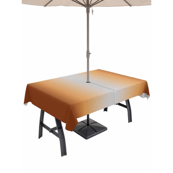 Outdoor Tablecloth with Umbrella Hole for Patio/Picnic/Party/Camping, Dark Burnt Orange Ombre Waterproof Table Cloth Rectangle Table Cover Washable, Modern Grey Gradient Farmhouse Art (52"x 70")