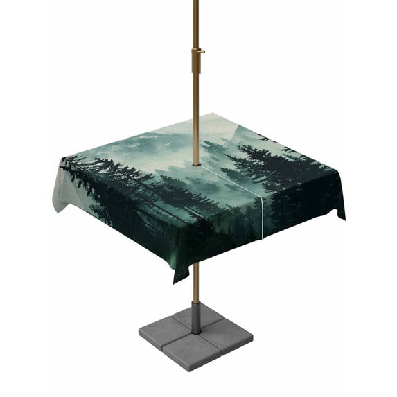 Outdoor Tablecloth with Umbrella Hole for Patio/Picnic/Party/Camping, Dark Green Forest Waterproof Table Cloth Square Cover Washable, Nature Mountain Pine Tree Vintage (60"x 60")