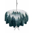 thumbnail image 1 of Outdoor Tablecloth with Umbrella Hole for Patio/Picnic/Party/Camping, Dark Green Pine Forest Waterproof Table Cloth Round Cover Washable, Misty Tree Clouds Nature (Dia 54"), 1 of 8