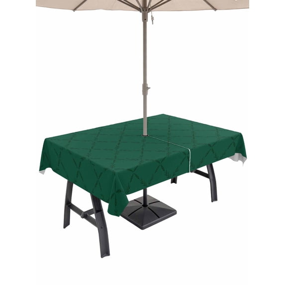 Outdoor Tablecloth with Umbrella Hole for Patio/Picnic/Party/Camping, Dark Green Plaid Waterproof Table Cloth Rectangle Table Cover Washable, Country Vintage Abstract Striped Lattice (60"x 84")