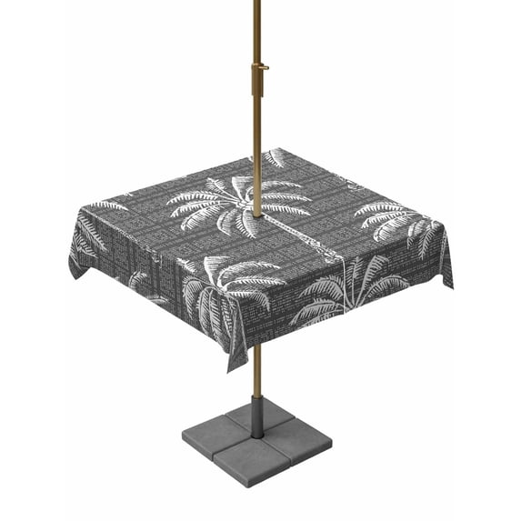Outdoor Tablecloth with Umbrella Hole for Patio/Picnic/Party/Camping, Dark Grey Palm Tree Waterproof Table Cloth Square Cover Washable, Summer Botanical Tropical Tree (60"x 60")