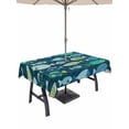 thumbnail image 1 of Outdoor Tablecloth with Umbrella Hole for Patio/Picnic/Party/Camping, Deep Green Fishes Waterproof Table Cloth Rectangle Table Cover Washable, Cartoon Coastal Ocean Fish Striped (54"x 80"), 1 of 8