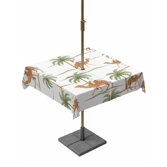 Outdoor Tablecloth with Umbrella Hole for Patio/Picnic/Party/Camping, Desert Camels Waterproof Table Cloth Square Cover Washable, Tropical Date Palm Trees Animal (54"x 54")