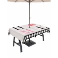 thumbnail image 1 of Outdoor Tablecloth with Umbrella Hole for Patio/Picnic/Party/Camping, Farmhouse HOME Waterproof Table Cloth Rectangle Table Cover Washable, Pink Tulip Black White Plaid Wooden (52"x 70"), 1 of 9