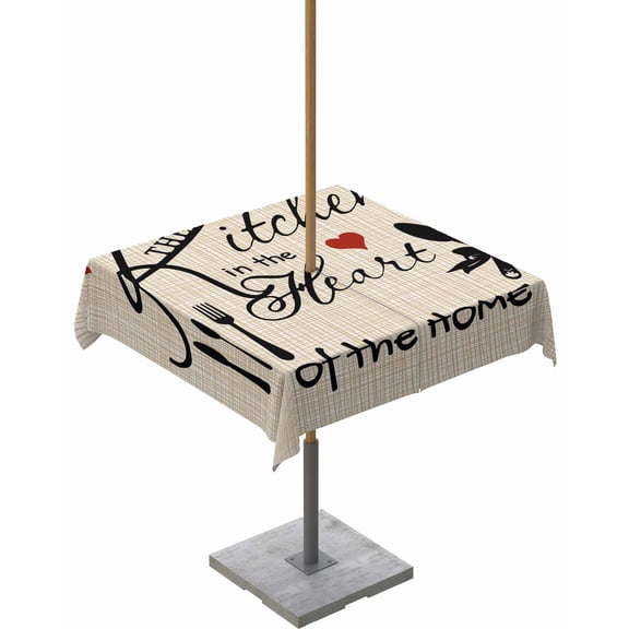 Outdoor Tablecloth with Umbrella Hole for Patio/Picnic/Party/Camping, Farmhouse Retro Waterproof Table Cloth Square Cover Washable, Cartoon Funny Cook Theme Love Plaid 54"x 54"