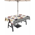 thumbnail image 1 of Outdoor Tablecloth with Umbrella Hole for Patio/Picnic/Party/Camping, Farmhouse Rooster Waterproof Table Cloth Rectangle Table Cover Washable, Country Watercolor Flowers Black Plaid (60"x 102"), 1 of 8