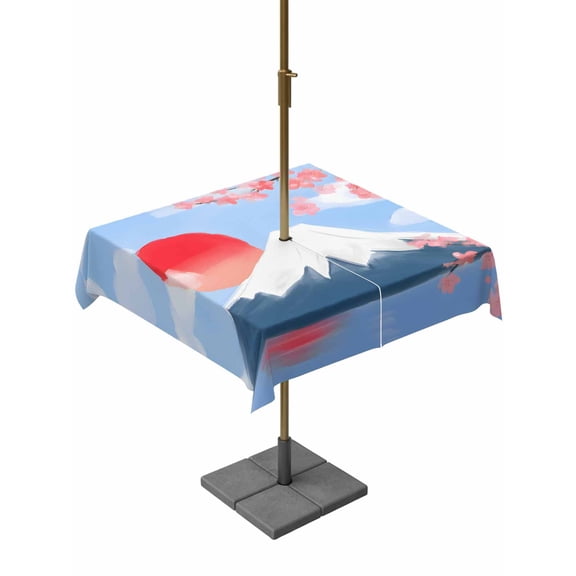 Outdoor Tablecloth with Umbrella Hole for Patio/Picnic/Party/Camping, Flowers Mountain Waterproof Table Cloth Square Cover Washable, Spring Sun Floral Nature Scenery (54"x 54")