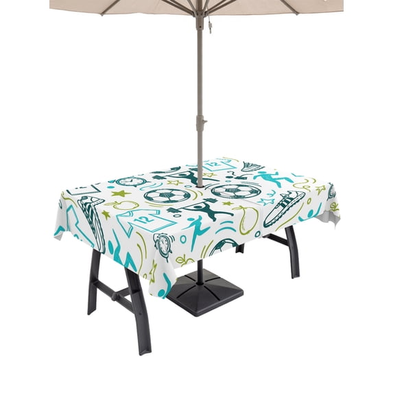 Outdoor Tablecloth with Umbrella Hole for Patio/Picnic/Party/Camping, Football Cartoon Waterproof Table Cloth Rectangle Table Cover Washable, Funny Sport Weightlifting Playful (60"x 84")