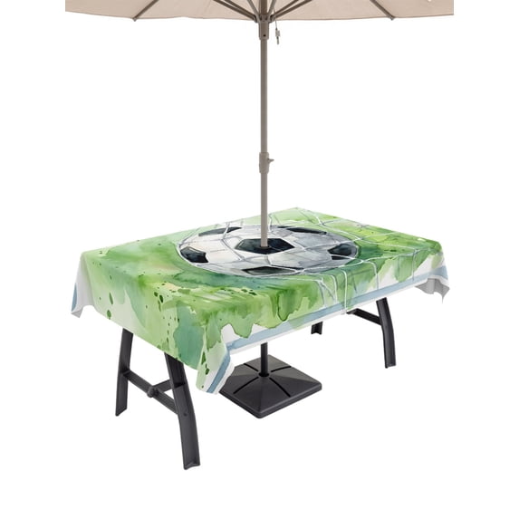 Outdoor Tablecloth with Umbrella Hole for Patio/Picnic/Party/Camping, Football Goal Waterproof Table Cloth Rectangle Table Cover Washable, Modern Art Oil Painting Balls Sport Gaming (54"x 80")