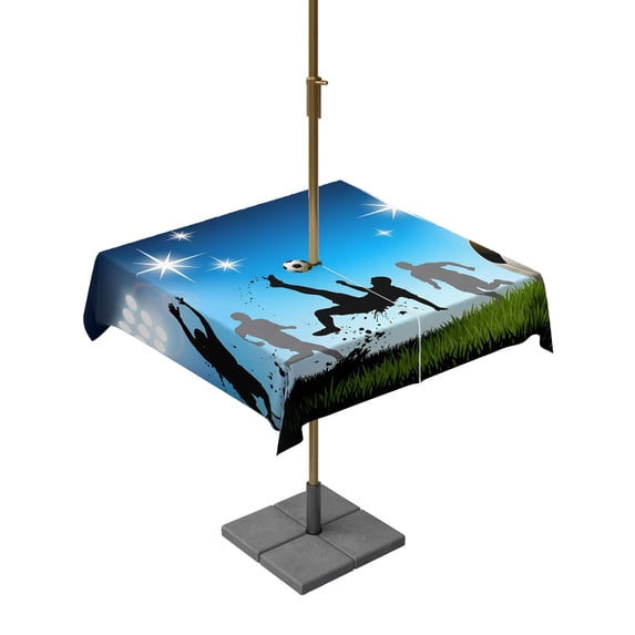 Outdoor Tablecloth with Umbrella Hole for Patio/Picnic/Party/Camping, Football Match Waterproof Table Cloth Square Cover Washable, Ball Stadium Gaming Goal Silhouette (54"x 54")