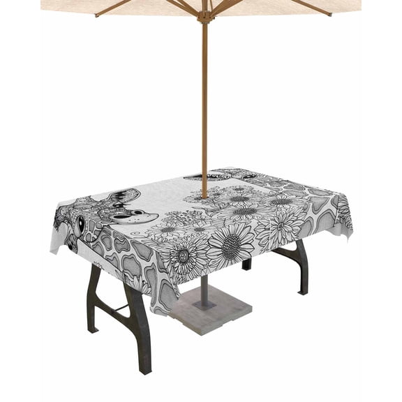 Outdoor Tablecloth with Umbrella Hole for Patio/Picnic/Party/Camping, Funny Giraffe Flower Waterproof Table Cloth Rectangle Table Cover Washable, Fall Sunflower Aesthetic Autumn Plant (52"x 70")
