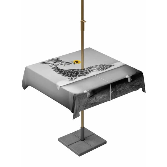 Outdoor Tablecloth with Umbrella Hole for Patio/Picnic/Party/Camping, Funny Giraffes Waterproof Table Cloth Square Cover Washable, Cute Art Vintage Lovely Animals on Bathtub (54"x 54")