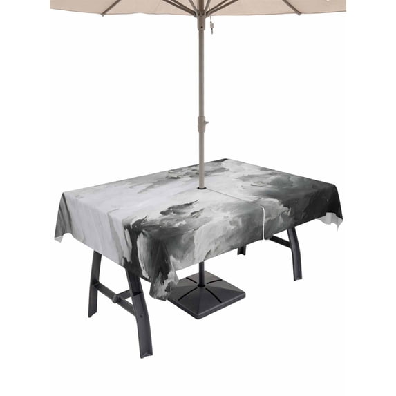 Outdoor Tablecloth with Umbrella Hole for Patio/Picnic/Party/Camping, Gray Ombre Clouds Waterproof Table Cloth Rectangle Table Cover Washable, Modern Abstract Art Gradient Cloud (52"x 70")