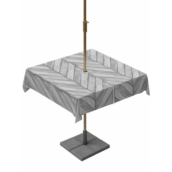 Outdoor Tablecloth with Umbrella Hole for Patio/Picnic/Party/Camping, Gray Wood Grain Waterproof Table Cloth Square Cover Washable, Retro Minimalist Geometric Art (60"x 60")