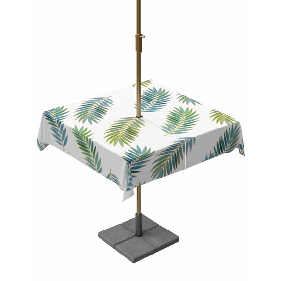 Outdoor Tablecloth with Umbrella Hole for Patio/Picnic/Party/Camping, Green Blue Palm Leaf Waterproof Table Cloth Square Cover Washable, Summer Botanical Tropical Plants (60"x 60")