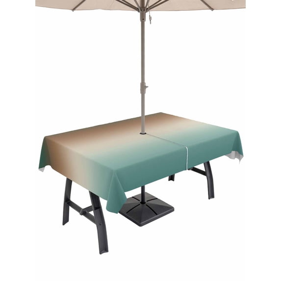 Outdoor Tablecloth with Umbrella Hole for Patio/Picnic/Party/Camping, Green Brown Ombre Waterproof Table Cloth Rectangle Table Cover Washable, Modern Gradient Abstract Art (54"x 80")
