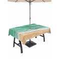 thumbnail image 1 of Outdoor Tablecloth with Umbrella Hole for Patio/Picnic/Party/Camping, Green Coastal Beach Waterproof Table Cloth Rectangle Table Cover Washable, Summer Nautical Ocean Beige Seaside (60"x 102"), 1 of 8