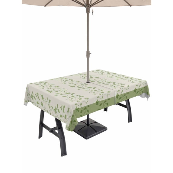 Outdoor Tablecloth with Umbrella Hole for Patio/Picnic/Party/Camping, Green Floral Waterproof Table Cloth Rectangle Table Cover Washable, Spring Flowers (60"x 120")