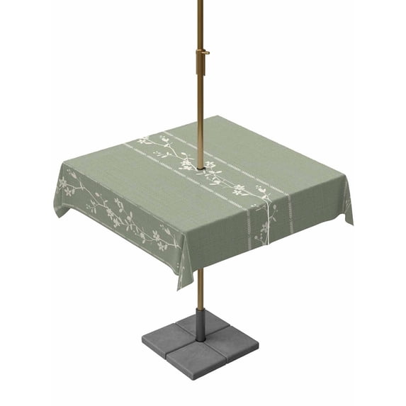 Outdoor Tablecloth with Umbrella Hole for Patio/Picnic/Party/Camping, Green Flower Branch Waterproof Table Cloth Square Cover Washable, Spring Summer Farmhouse Botanical (60"x 60")