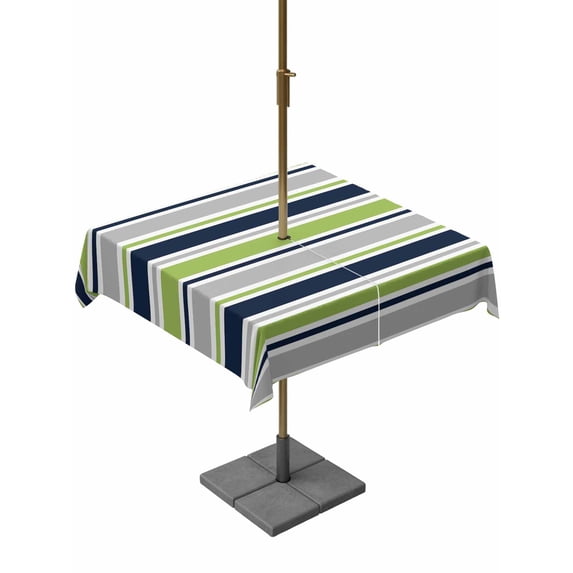 Outdoor Tablecloth with Umbrella Hole for Patio/Picnic/Party/Camping, Green Gray Striped Waterproof Table Cloth Square Cover Washable, Farmhouse Stripes Modern Abstract Art (54"x 54")