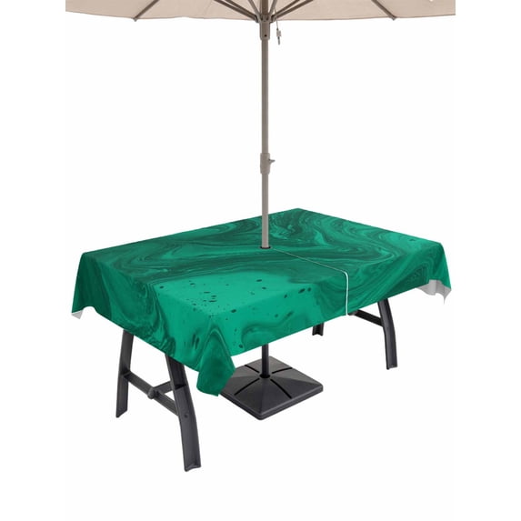 Outdoor Tablecloth with Umbrella Hole for Patio/Picnic/Party/Camping, Green Marble Waterproof Table Cloth Rectangle Table Cover Washable, Modern Farmhouse Gradient Abstract Fluid Art (60"x 102")