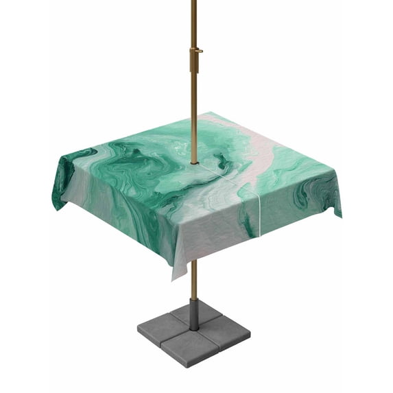Outdoor Tablecloth with Umbrella Hole for Patio/Picnic/Party/Camping, Green Marble Waterproof Table Cloth Square Cover Washable, Summer Ocean Wave Green Ombre (54"x 54")