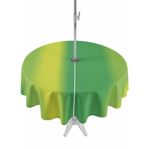 Outdoor Tablecloth with Umbrella Hole for Patio/Picnic/Party/Camping, Green Orange Vertical Striped Waterproof Table Cloth Round Cover Washable, Modern Color Ombre (Dia 54")