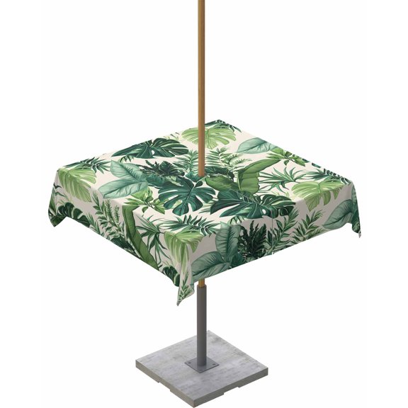 Outdoor Tablecloth with Umbrella Hole for Patio/Picnic/Party/Camping, Green Palm Leaf Waterproof Table Cloth Square Cover Washable, Summer Leaves Watercolor 60"x 60"