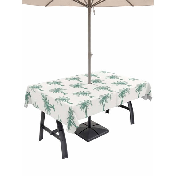 Outdoor Tablecloth with Umbrella Hole for Patio/Picnic/Party/Camping, Green Palm Trees Waterproof Table Cloth Rectangle Table Cover Washable, Country Summer Botanical Tropical Plants (54"x 80")