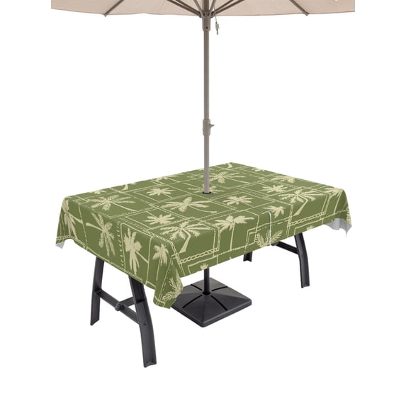 Outdoor Tablecloth with Umbrella Hole for Patio/Picnic/Party/Camping, Green Palm Trees Waterproof Table Cloth Rectangle Table Cover Washable, Summer Tropical Plants (54"x 80")