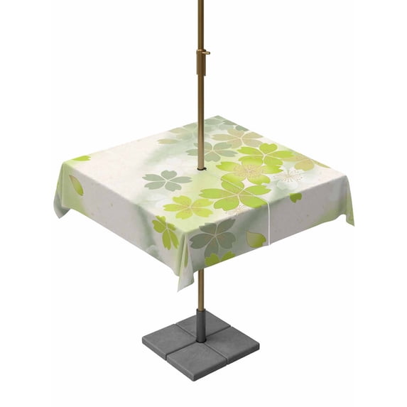 Outdoor Tablecloth with Umbrella Hole for Patio/Picnic/Party/Camping, Green Yellow Floral Waterproof Table Cloth Square Cover Washable, Modern Abstract Art Flowers Aesthetic (54"x 54")
