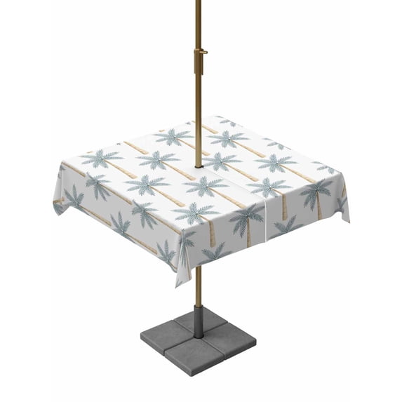 Outdoor Tablecloth with Umbrella Hole for Patio/Picnic/Party/Camping, Grey Blue Palm Tree Waterproof Table Cloth Square Cover Washable, Summer Tropical Botanical Leaves (54"x 54")