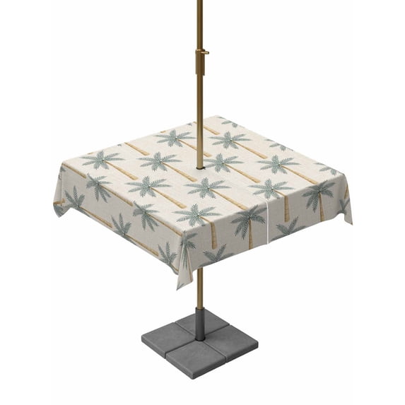 Outdoor Tablecloth with Umbrella Hole for Patio/Picnic/Party/Camping, Grey Blue Palm Tree Waterproof Table Cloth Square Cover Washable, Summer Tropical Botanical Rustic (54"x 54")