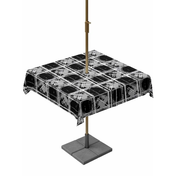 Outdoor Tablecloth with Umbrella Hole for Patio/Picnic/Party/Camping, Grey Geometric Waterproof Table Cloth Square Cover Washable, Black White Boho (54"x 54")