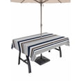 thumbnail image 1 of Outdoor Tablecloth with Umbrella Hole for Patio/Picnic/Party/Camping, Grey Navy Blue Striped Waterproof Table Cloth Rectangle Table Cover Washable, Farmhouse Stripes Modern Abstract Art (60"x 102"), 1 of 8