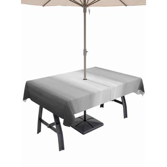 Outdoor Tablecloth with Umbrella Hole for Patio/Picnic/Party/Camping, Grey Ombre Waterproof Table Cloth Rectangle Table Cover Washable, Vintage Gray Gradient Stripes Geometric (60"x 84")